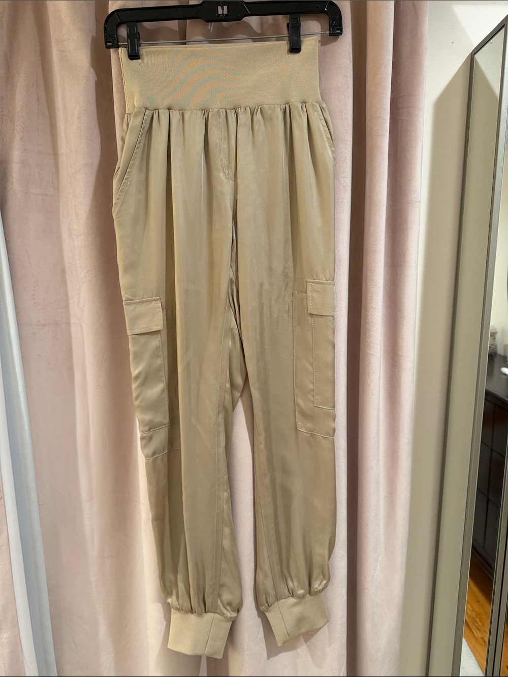 Cinq a Sept Beige Cargo Jogger Pants with Rib Waist